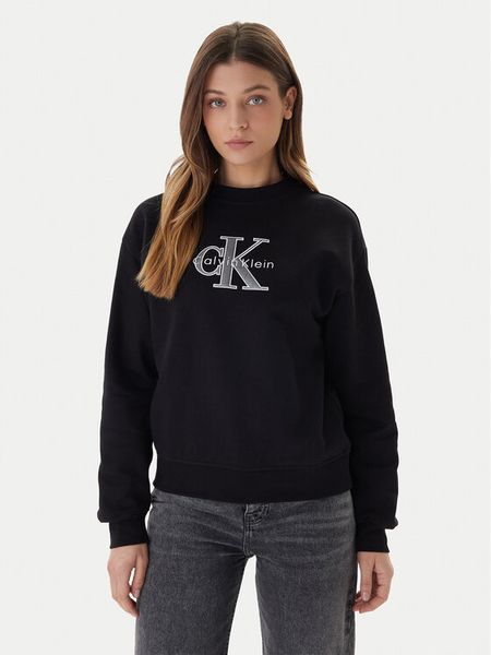 Calvin Klein Jeans Bluza Foil Monologo LV047E825G Czarny Regular Fit. Czarne bluzy bez kaptura damskie Calvin Klein Jeans, l, z bawełny. Za 369.99 zł.