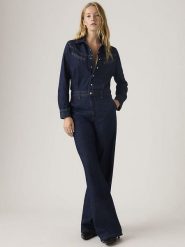Levi's Kombinezon dżinsowy w kolorze granatowym rozmiar: S. Niebieskie kombinezony damskie Levi's, s, bez wzorów, z bawełny, bez kołnierzyka, bez ramiączek. Za 224.95 zł.