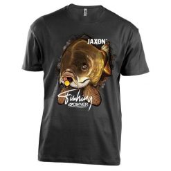 Koszulka wędkarska Jaxon Nature Karp. Czarne bluzki damskie Jaxon, s, bez wzorów, sportowe, bez kołnierzyka, bez ramiączek. Za 69.99 zł.