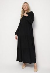 Czarna Wiskozowa Sukienka Boho o Rozkloszowanym Kroju z Gumką i Koronką Gonillea. Czarne sukienki damskie Born2be, na co dzień, na lato, l, z aplikacjami, z koronki, boho, bez kołnierzyka, bez ramiączek, maxi, rozkloszowane. W wyprzedaży za 127.99 zł.