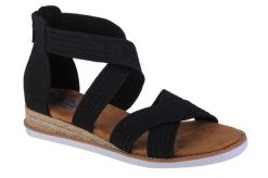 Sandały damskie, Desert Kiss - Desert Nights. Czarne sandały damskie Skechers, bez wzorów, z materiału, bez obcasa. Za 249.99 zł.