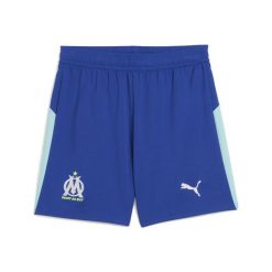 Młodzieżowe szorty Olympique Marsylia 25/26 PUMA Vivid Blue Bleu Azur. Niebieskia szorty męskie Puma, w ażurowe wzory, młodzieżowe. Za 179.00 zł.