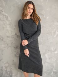 Sukienka midi dzianinowa - szary. Szare sukienki damskie Sinsay, l, bez wzorów, z dzianiny, bez kołnierzyka, bez ramiączek, midi. Za 33.99 zł.