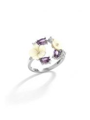 Miu Silver Srebrny pierścionek z cyrkoniami i masą perłową rozmiar: onesize. Brązowe pierścionki damskie Miu Silver, z cyrkonią, srebrne. Za 86.99 zł.