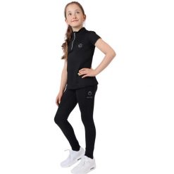 Dziewczęca jeździecka koszulka polo Montar Everly. Czarne koszulki dziewczęce MONTAR, bez wzorów, z materiału, bez ramiączek. Za 179.50 zł.