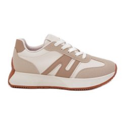 Buty Sportowe Damskie Na Platformie Beżowe beżowy. Brązowe buty sportowe na co dzień damskie bez wzorów, ze skóry. Za 144.40 zł.