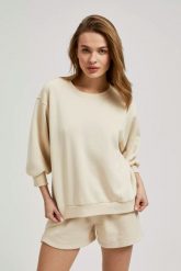 Gładka bluza z rękawami 3/4 beżowa. Brązowe bluzy bez kaptura damskie MOODO, xl. W wyprzedaży za 44.99 zł.