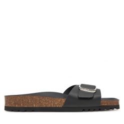 Klapki Scholl. Czarne klapki damskie Scholl, bez wzorów, bez obcasa. Za 299.99 zł.