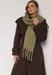Ciemnobeżowy Szalik z Ozdobnymi Frędzlami Esariana. Brązowe szaliki i kominy damskie Born2be, bez wzorów. Za 49.99 zł.