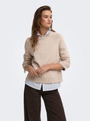ONLY Sweter w kolorze beżowym rozmiar: XL. Brązowe swetry klasyczne damskie Only, xl, bez kołnierzyka. Za 89.95 zł.