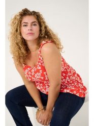 KAFFE curve Top w kolorze czerwonym rozmiar: 42. Czerwone topy damskie KAFFE curve, s, bez wzorów, z wiskozy, bez kołnierzyka. Za 99.95 zł.