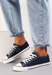 Granatowe Trampki Lakellet. Niebieskie trampki i tenisówki damskie Renee, bez wzorów, z gumy, przed kostkę. Za 54.99 zł.
