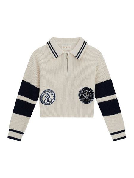 Guess Sweter J6YR03 Z0833 Kremowy Regular Fit. Białe swetry dziewczęce Guess, z aplikacjami, z bawełny, bez kołnierzyka. Za 264.99 zł.
