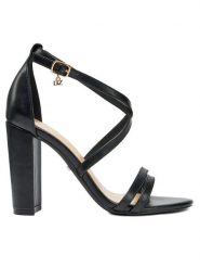 DeeZee Sandały LW0812-20 Czarny. Czarne sandały damskie DeeZee, bez wzorów, ze skóry, bez obcasa, na słupku. Za 139.99 zł.