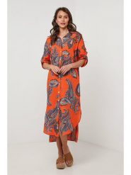 Lin Passion Lniana sukienka w kolorze pomarańczowym rozmiar: 36/38. Pomarańczowe sukienki damskie Lin Passion, bez wzorów, ze lnu, klasyczne, bez kołnierzyka, bez ramiączek, midi. Za 181.76 zł.