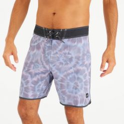 Spodenki surfingowe męskie Olaian 500 18" Tye & Van. Niebieskie kąpielówki męskie OLAIAN, m, bez wzorów, z elastanu. Za 79.99 zł.