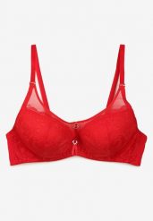 Czerwony Koronkowy Biustonosz Typu Full Cup z Metalowymi Klamerkami i Cyrkoniami Mulani. Czerwone biustonosze Renee, bez wzorów, z koronki. Za 34.99 zł.