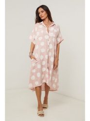 Le Monde du Lin Lniana sukienka w kolorze biało-jasnoróżowym rozmiar: 40/42. Różowe sukienki damskie Le Monde du Lin, bez wzorów, ze lnu, z asymetrycznym kołnierzem, bez ramiączek, midi, asymetryczne. Za 173.99 zł.
