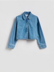 Kurtka jeansowa - niebieski. Niebieskie kurtki damskie Reserved, l, bez wzorów, z bawełny, bez kaptura. Za 139.99 zł.