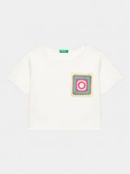 United Colors Of Benetton T-Shirt 3LHAC10BV Biały Regular Fit. Białe koszulki dziewczęce United Colors Of Benetton, bez wzorów, z bawełny, bez ramiączek. Za 49.99 zł.