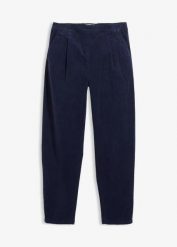 Spodnie sztruksowe z mieszanki bawełny. Niebieskie spodnie materiałowe damskie bonprix, bez wzorów, z bawełny. Za 149.99 zł.