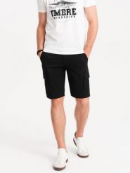 Szorty męskie jednokolorowe z kieszeniami cargo – czarne V4 OM-SRCG-0133 - XXL. Czarne szorty męskie Ombre Clothing, z bawełny, bez kołnierzyka. W wyprzedaży za 69.99 zł.