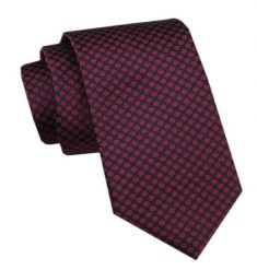 Elegancki Krawat Męski - Alties - Granatowy w Czerwone Grochy. Czerwone krawaty i muchy męskie Alties, bez wzorów, z tkaniny, eleganckie. Za 49.00 zł.
