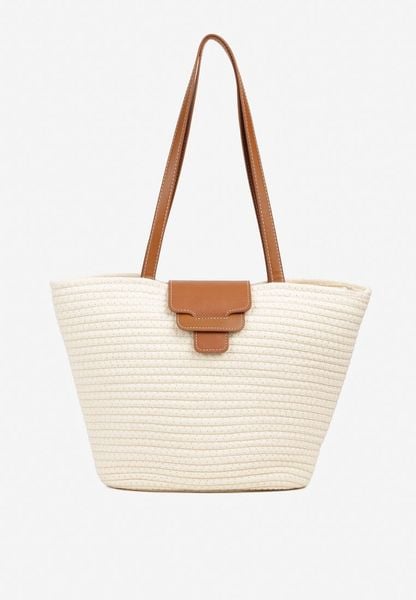 Beżowa Pleciona Torebka o Fasonie Koszyka z Rączkami Corallie. Brązowe torebki klasyczne damskie Renee, bez wzorów, bez dodatków. Za 79.99 zł.