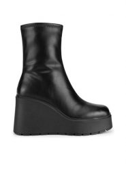 DeeZee Botki HY60195-1 Czarny. Czarne botki damskie DeeZee, ze skóry, bez obcasa, na koturnie, bez zapięcia. Za 199.99 zł.