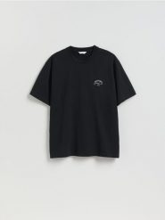 T-shirt relaxed fit z nadrukiem - czarny. Czarne t-shirty męskie Reserved, l, bez wzorów, z bawełny, bez kołnierzyka. Za 69.99 zł.