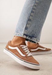 Brązowe Tenisówki Trampki z Niską Cholewką Ozdobione Geometrycznym Wzorem Wioressa. Brązowe trampki i tenisówki damskie Renee, bez wzorów, z jeansu, przed kostkę. Za 79.99 zł.