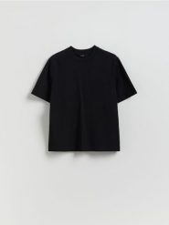 Bawełniany t-shirt - czarny. Czarne t-shirty damskie Reserved, l, bez wzorów, z bawełny, bez kołnierzyka. Za 69.99 zł.