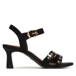 Sandały Tamaris. Czarne sandały damskie Tamaris, bez wzorów, bez obcasa, na słupku. Za 329.99 zł.