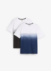T-shirt (2 szt.) z czystej bawełny. Niebieskie t-shirty męskie bonprix, m, bez wzorów, z bawełny, bez kołnierzyka. Za 112.99 zł.