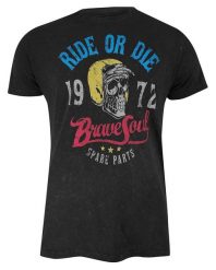 T-Shirt (Koszulka) Czarny z Nadrukiem, Czaszka w Kasku, Okrągły Dekolt, Krótki Rękaw -BRAVE SOUL. Czarne t-shirty męskie Brave Soul, na lato, m, bez wzorów, z bawełny, bez kołnierzyka. Za 69.00 zł.