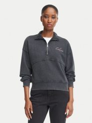 Calvin Klein Jeans Bluza LV047H239G Czarny Regular Fit. Czarne bluzy bez kaptura damskie Calvin Klein Jeans, s, z bawełny. Za 489.99 zł.