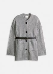 Krótki płaszcz dzianinowy z paskiem. Szare płaszcze damskie bonprix, bez wzorów, z dzianiny. Za 189.99 zł.