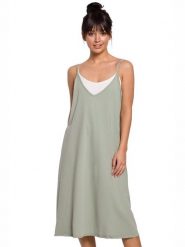 Be Wear Sukienka w kolorze jasnozielonym rozmiar: M. Zielone sukienki damskie Be Wear, na co dzień, m, bez wzorów, bez kołnierzyka, bez ramiączek, midi, proste. Za 186.45 zł.