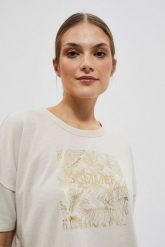 Bluza z nadrukiem piaskowa. Bluzy bez kaptura damskie MOODO, s, z bawełny. W wyprzedaży za 23.99 zł.