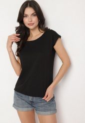 Czarny Bawełniany T-shirt w Klasycznym Stylu Raliessa. Czarne t-shirty damskie Born2be, l, bez wzorów, z bawełny, bez kołnierzyka. Za 34.99 zł.
