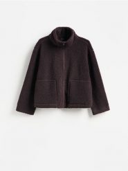 Bluza sherpa ze stójką - ciemnofioletowy. Fioletowe bluzy bez kaptura damskie Reserved, l, z dzianiny. Za 129.99 zł.