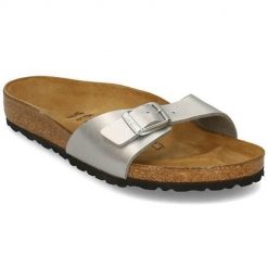 Klapki damskie Birkenstock Madrid. Szare klapki damskie Birkenstock, bez wzorów, z materiału, bez obcasa. Za 309.00 zł.