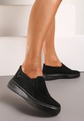 Czarne Tenisówki na Platformie bez Zapięcia Ozdobione z Przodu Perforacją Prinesa. Czarne trampki i tenisówki damskie Renee, bez wzorów, z jeansu. Za 49.99 zł.