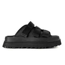Damskie japonki klapki W GOLDENGLOW SLIDE. Czarne klapki damskie Ugg, bez wzorów, z materiału, bez obcasa. Za 497.25 zł.