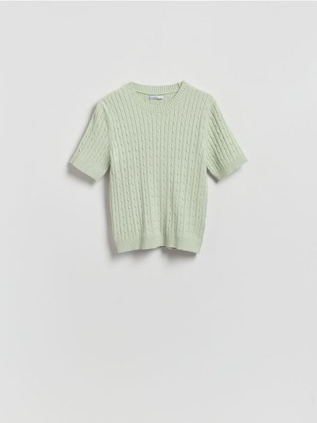 Sweter ze strukturalnym splotem - jasnozielony. Zielone swetry klasyczne damskie Reserved, l, z dzianiny, bez kołnierzyka. Za 89.99 zł.