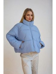 Monki Kurtka zimowa w kolorze błękitnym rozmiar: XL. Niebieskie kurtki damskie Monki, na zimę, xl, bez wzorów, z puchu, bez kaptura. Za 118.56 zł.
