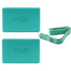 Zestaw do jogi Myga – klocek Foam Block + pasek 2 w 1. Niebieskie paski męskie Myga, bez wzorów, sportowe. W wyprzedaży za 59.99 zł.