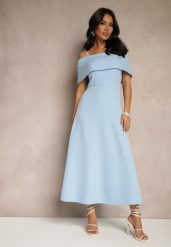 Niebieska Rozkloszowana Sukienka na Ramiączkach z Wywiniętym Dekoltem Jenavitia. Niebieskie sukienki damskie Renee, na imprezę, m, bez wzorów, eleganckie, bez kołnierzyka, bez ramiączek, midi, rozkloszowane. Za 139.99 zł.