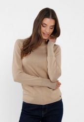 Gładki golf S-JULI. Brązowe golfy damskie Volcano, plus size, bez wzorów, z dzianiny, bez ramiączek. Za 129.99 zł.