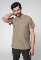 T-shirt w kolorze beżowym TM-SAMUEL. Brązowe t-shirty męskie Volcano, m, bez wzorów, z bawełny, bez kołnierzyka. Za 84.99 zł.